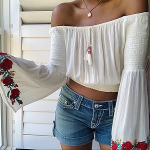 Band of Gypsies Cropped Blouse w/ Rose Embroidery